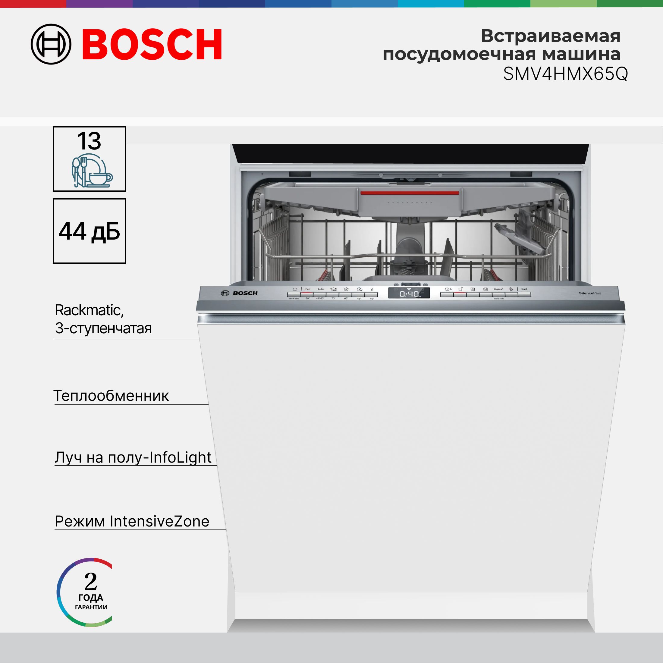 ВстариваемаяПосудомоечнаямашинаBoschSMV4HMX65QSerie4,инверторныйдвигатель,13комплектов,6режимов,HygienePlus,IntensiveZone,лучнаполу,60см