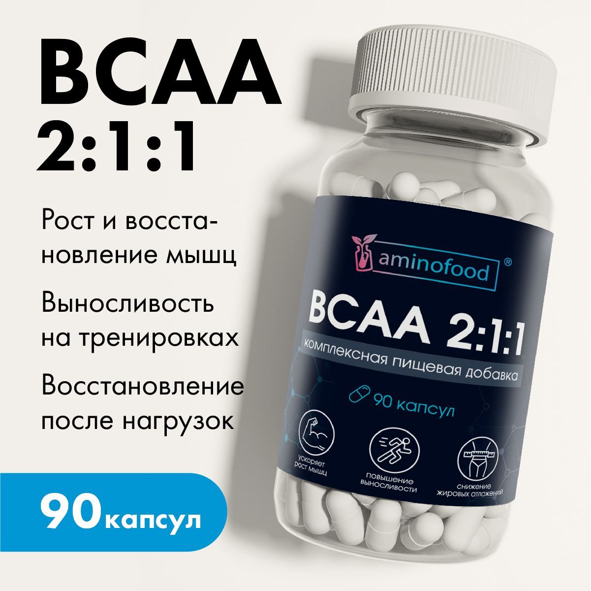 КомплекснаяпищеваядобавкаBCAA2:1:1,незаменимыеаминокислоты,БЦААвкапсулах,90шт,Ростмышц,спортивноепитание,длямужчин90капсул