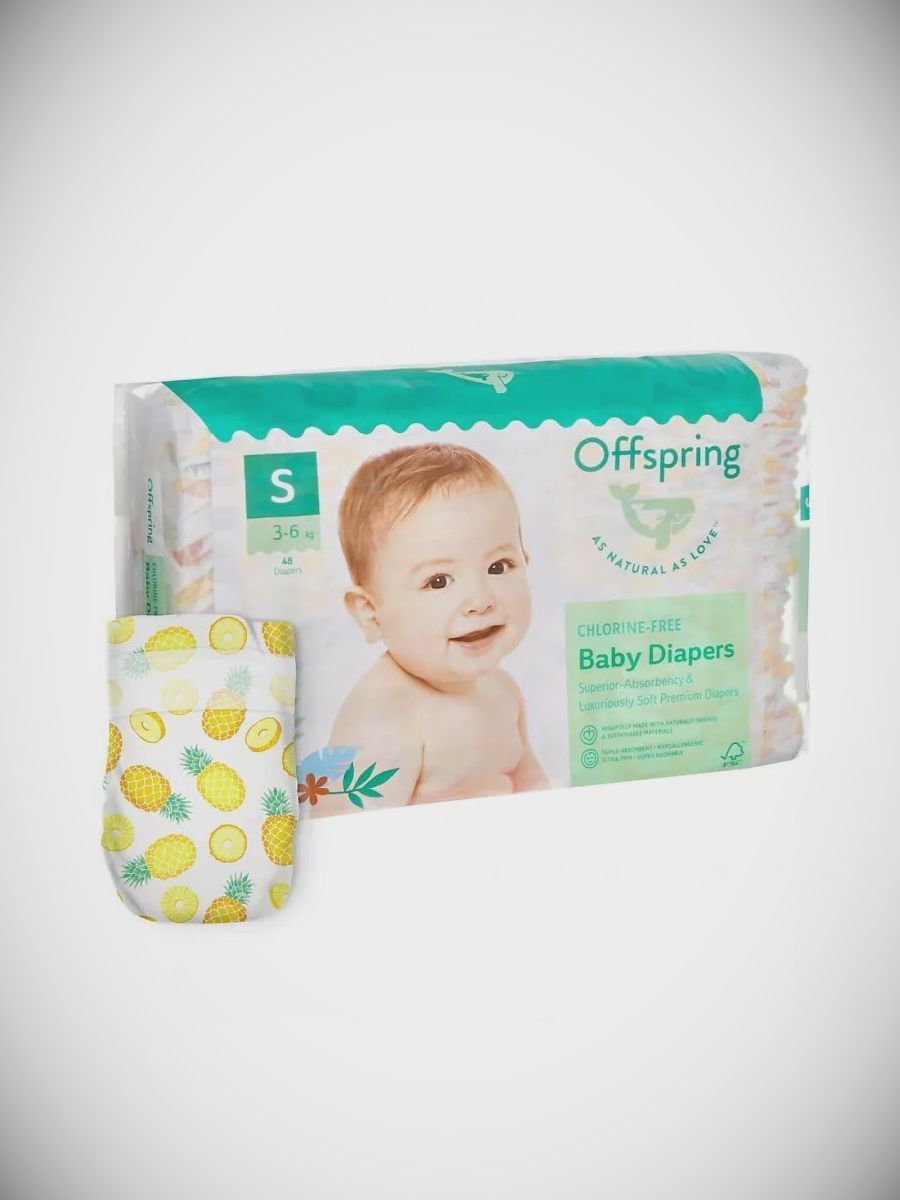 OFFSPRING Подгузники, S 3-7 кг Ананасы 48 шт