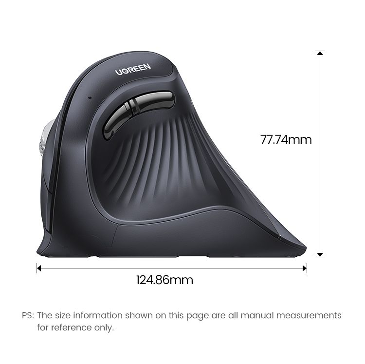 БеспроводнаякомпьютернаямышьвертикальнаяUGREENMU008WirelessVerticalMouse4000dpi,2.4GHz&BT,черный(25444)