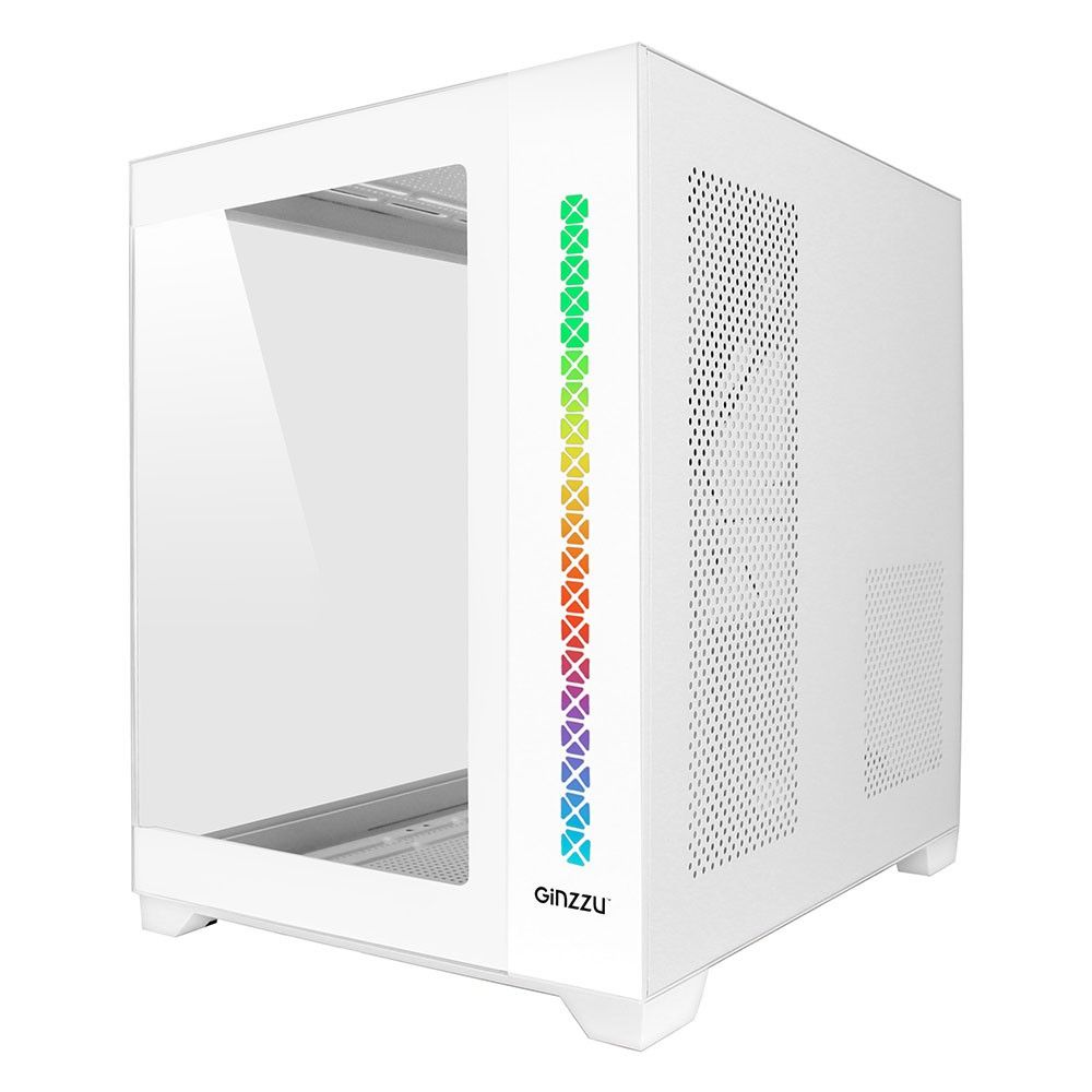 Ginzzu корпус V420 RGB подсветка, закаленное стекло 1 USB 3.0,1 USB 2.0, AU Белый mATX