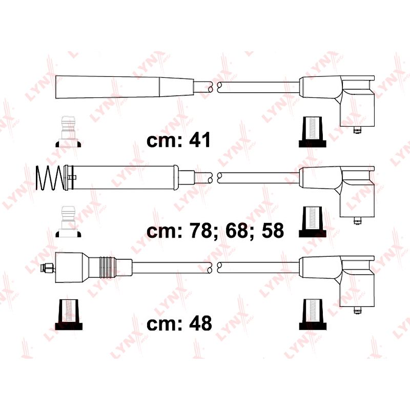 Комплект высоковольтных проводов (класс E) OPEL Astra F, Calibra, Combo, Corsa A, Corsa В, Kadett E, Vectra A, Vectra В LYNXAUTO SPE5939