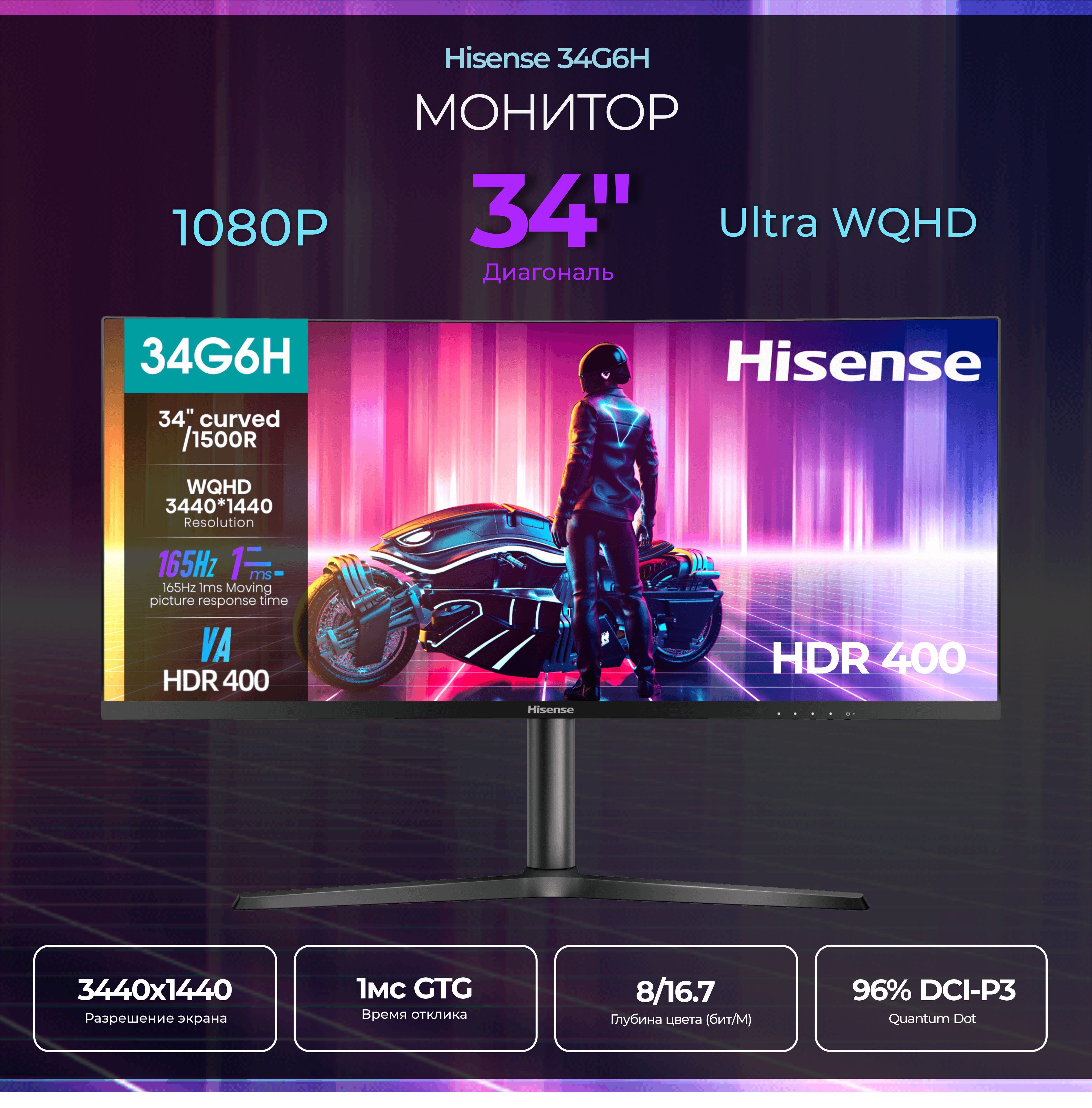 Hisense34"Монитор34G6H,черный