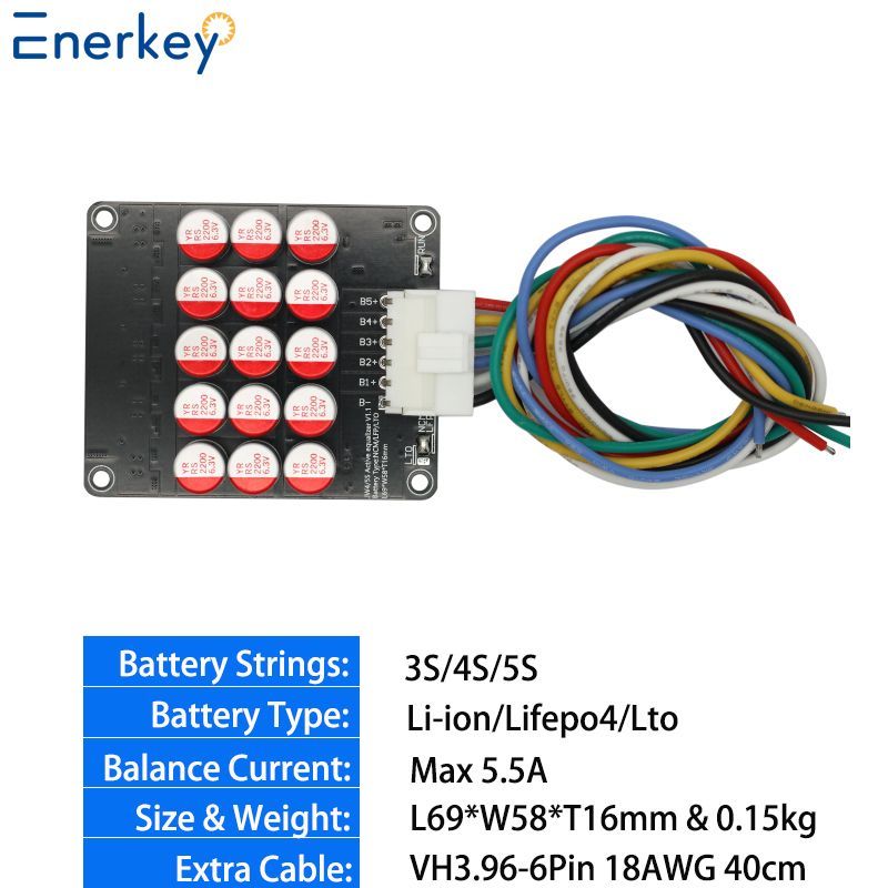 Балансир активный конденсаторный Enerkey 3S 4S 5S 6S 7S 8S 10S 12S 14S 16S 17S 21S Lipo/Lifepo4/LTO 8V-88V 5.5Ампер ток балансировки