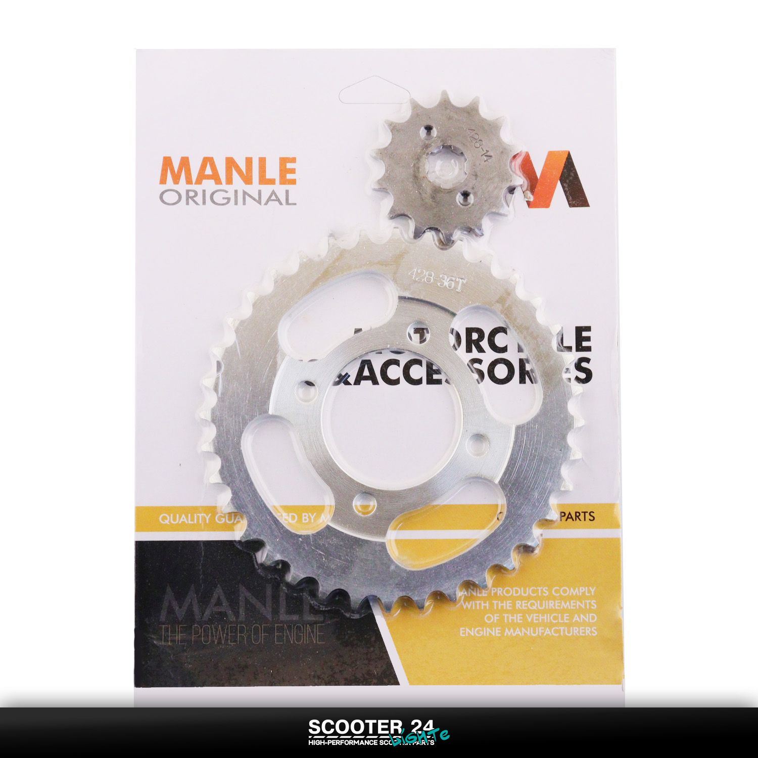 Звезды трансмиссии (комплект) ведущая и ведомая (передняя и задняя) Delta 428-14T + 428-36 зубъевАльфа / Дельта / Орион Омакс 139FMB "MANLE"