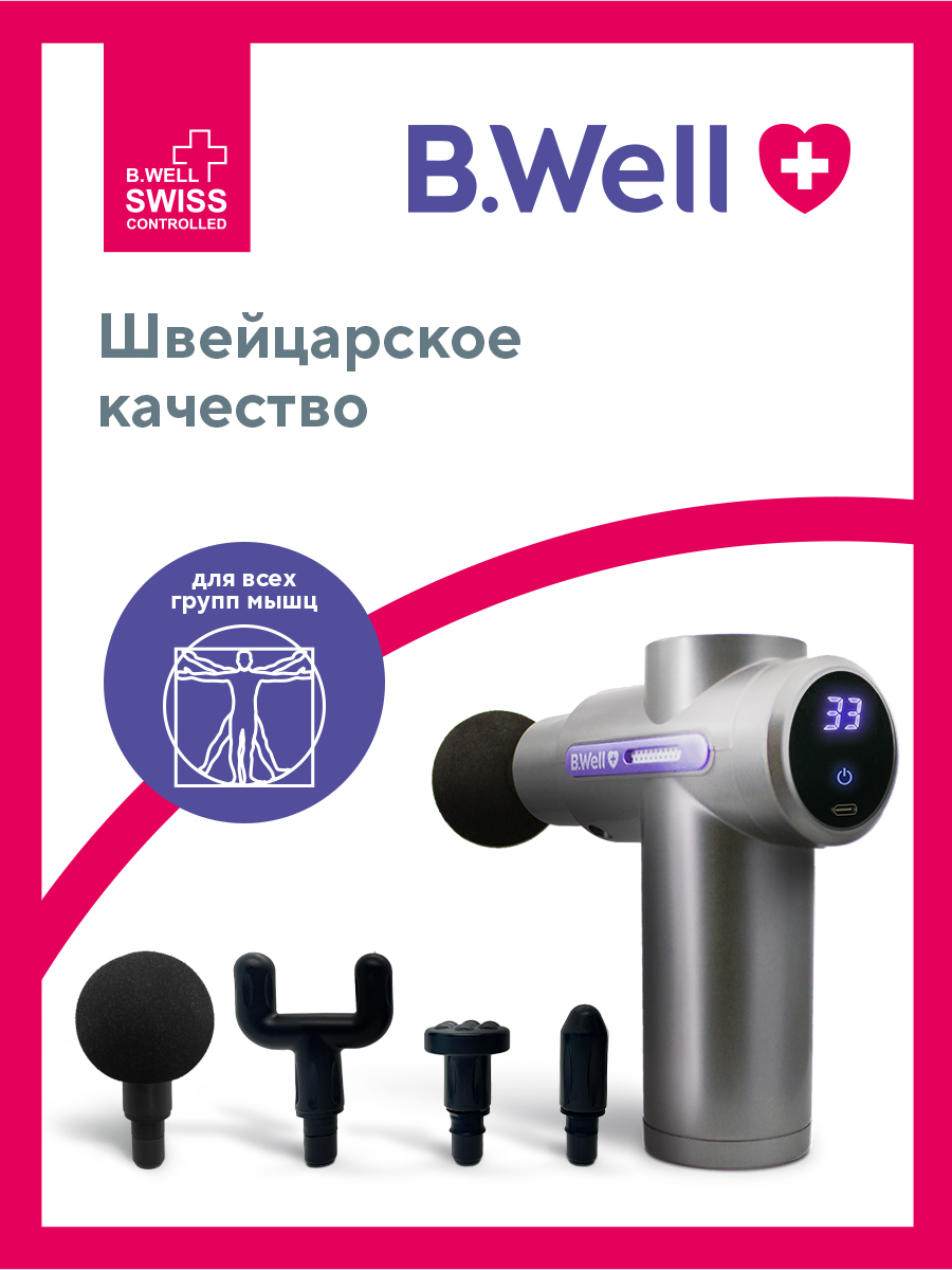 Перкуссионный массажер для тела B.Well MED-450 пистолет массажный до 3 ...