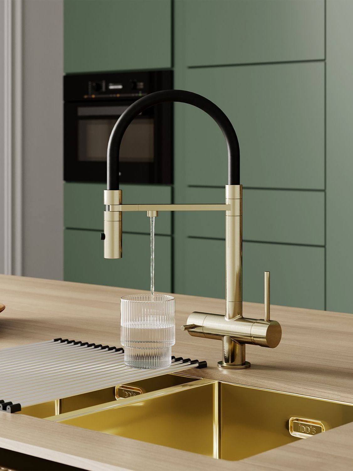 Фото товара на маркетплейсе ozon Смеситель для кухни с фильтром и гибким изливом IDDIS, латунь, матовое золото, Ace, ACEMGFFi05