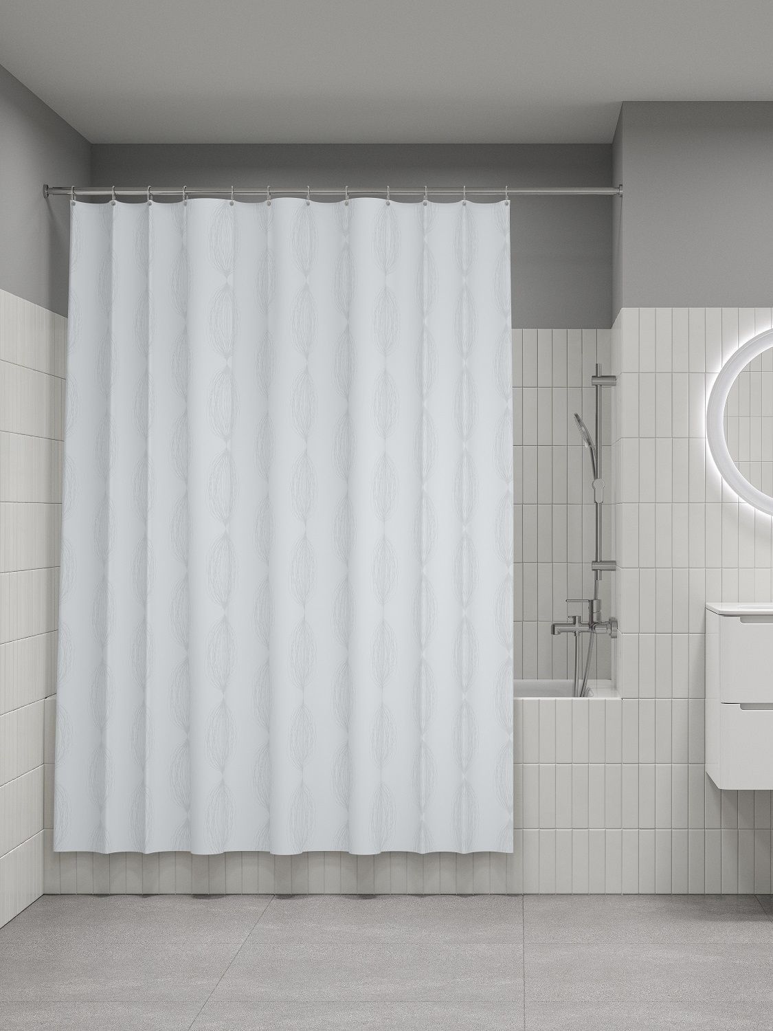 Фото товара на маркетплейсе ozon Штора для ванной комнаты и душа IDDIS, 180x200 см, тканевая, водонепроницаемая, полиэстер, с кольцами, BD06P18i11