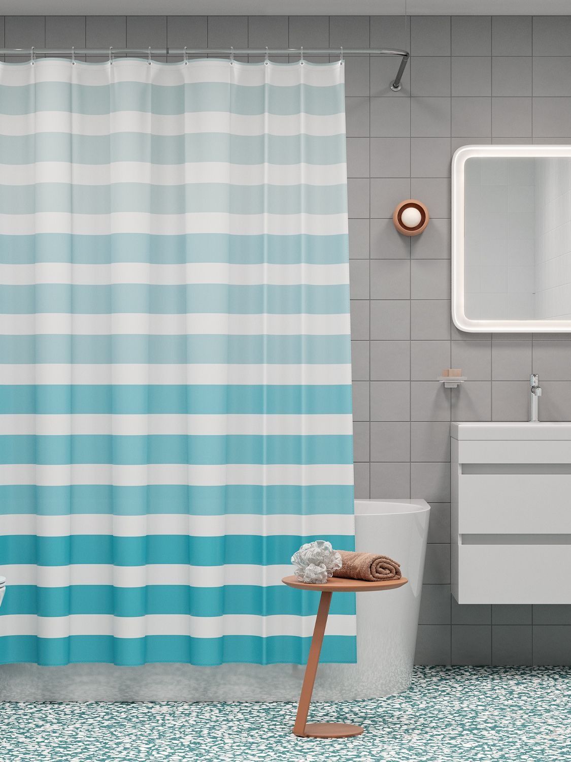 Фото товара на маркетплейсе ozon Штора для ванной комнаты и душа IDDIS, 180x200 см, тканевая, водонепроницаемая, полиэстер, с кольцами, BR01P18i11