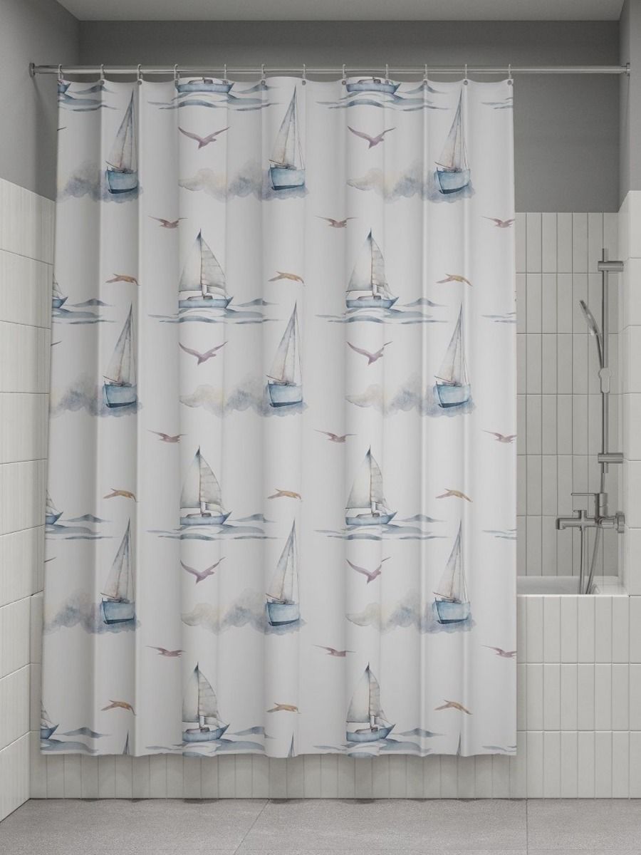 Фото товара на маркетплейсе ozon Штора для ванной комнаты и душа IDDIS, 180x200 см, тканевая, водонепроницаемая, полиэстер, с кольцами, BO02P18i11