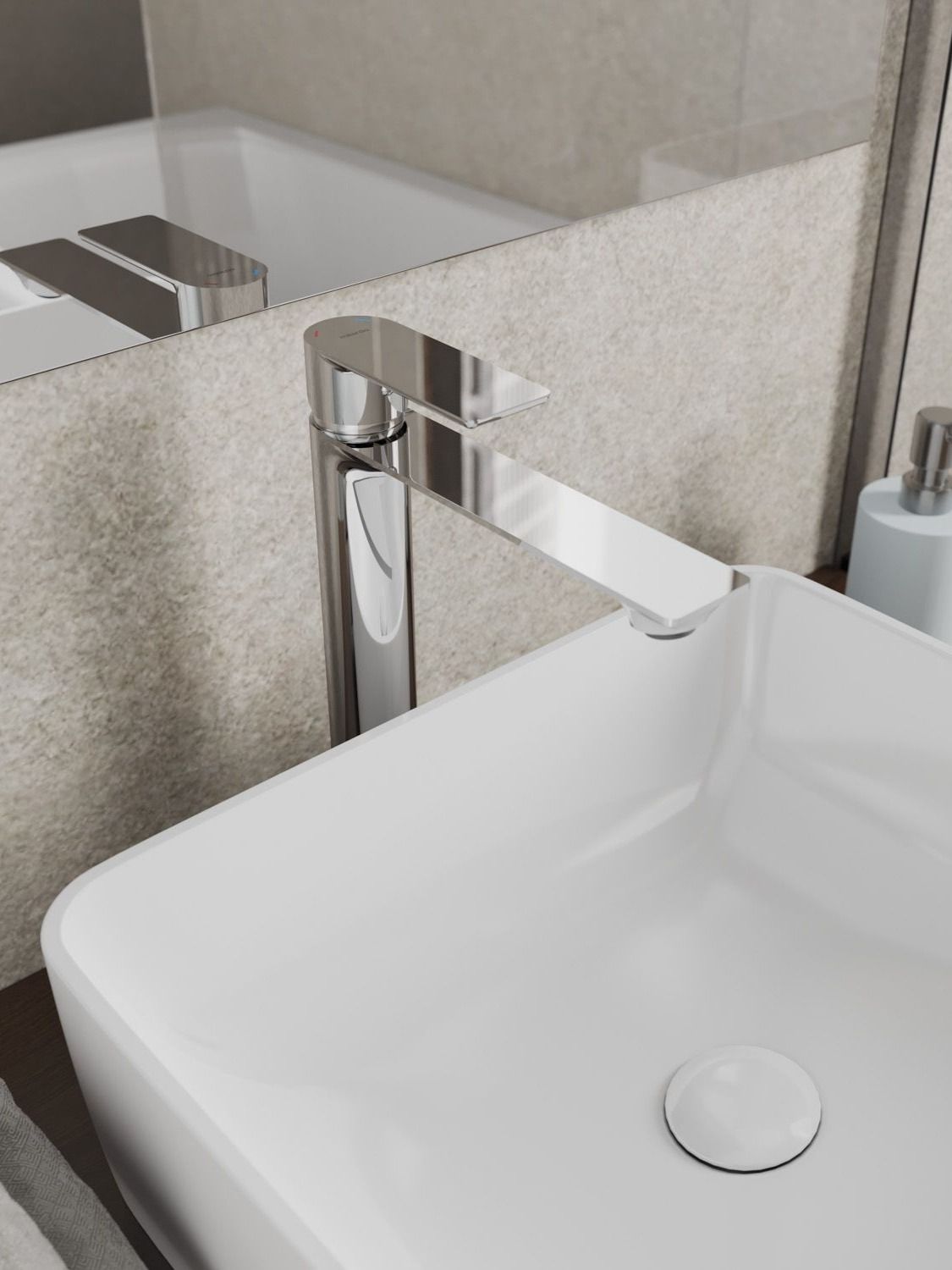 Фото товара на маркетплейсе ozon Высокий смеситель для накладной раковины, нержавеющая сталь, сатин, Milardo, Maze, MAZBN01M01