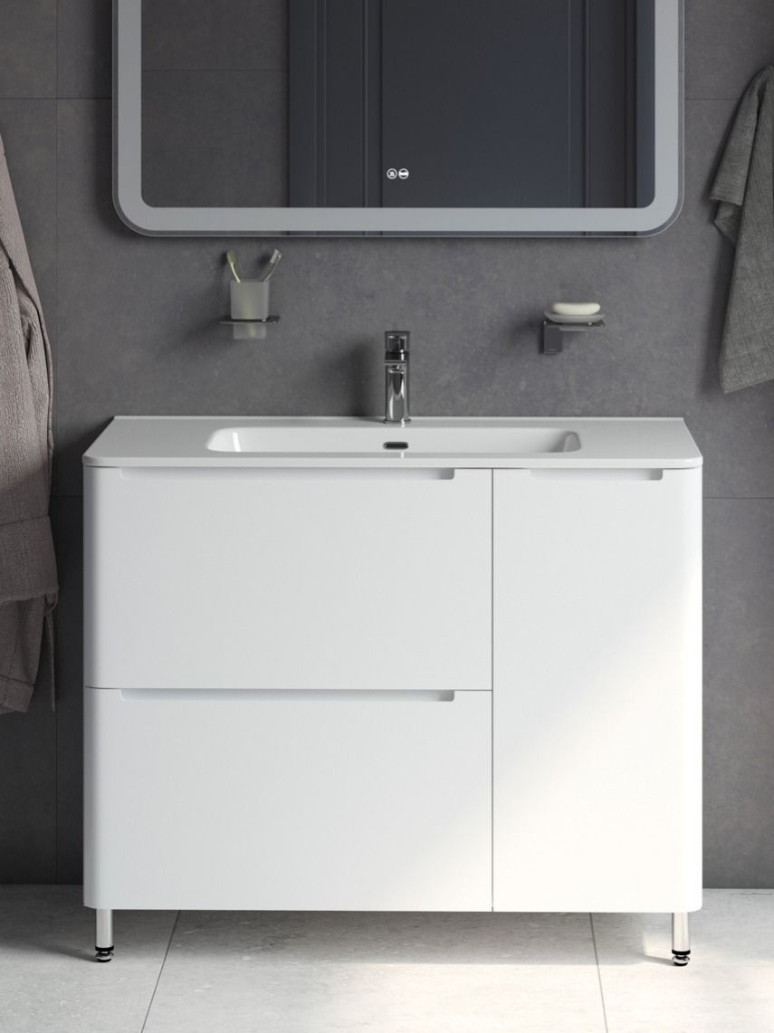 Фото товара на маркетплейсе ozon Напольная тумба с раковиной, IDDIS, 100 см, белая, Edifice, EDI10WFi95K
