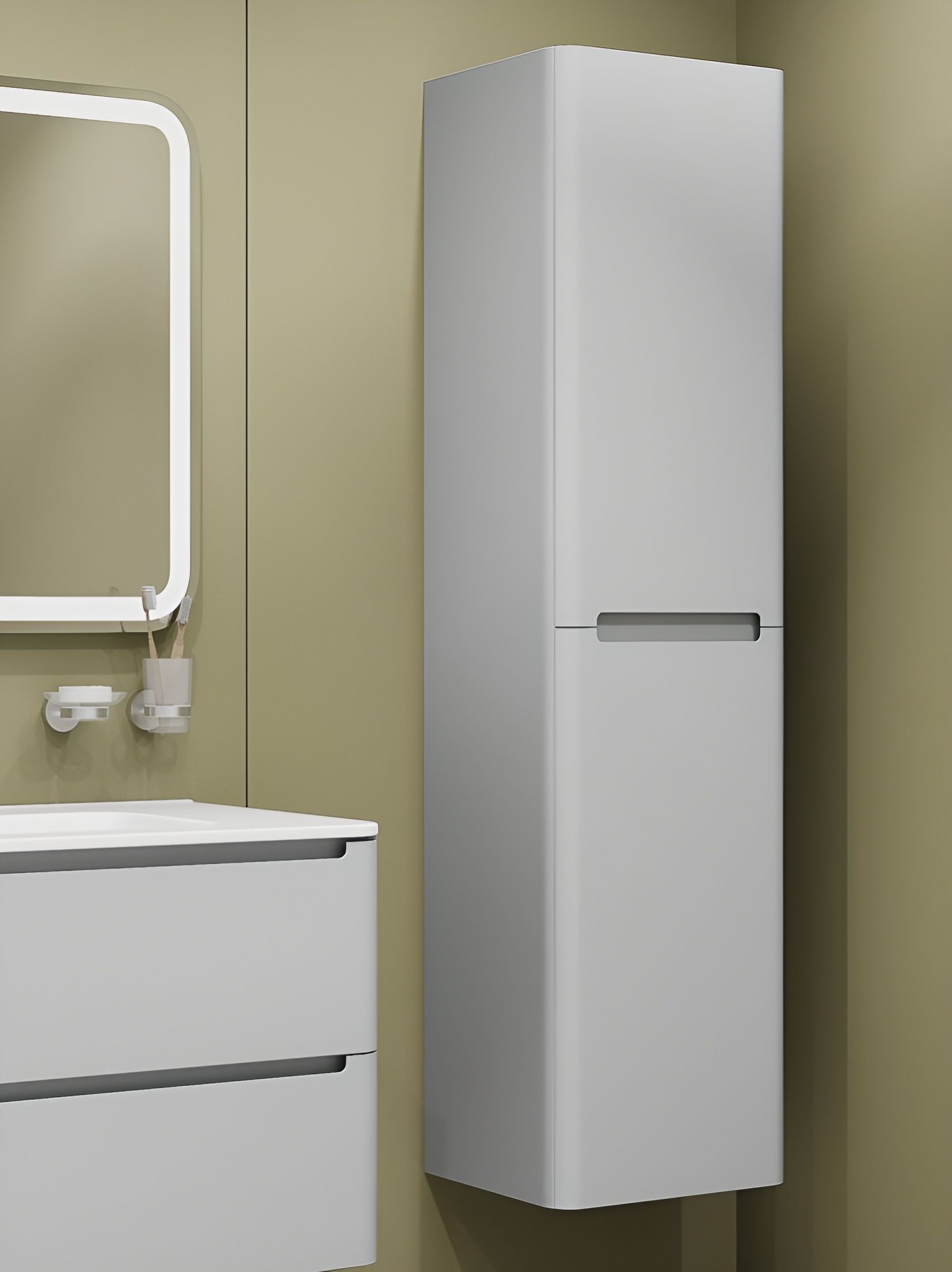 Фото товара на маркетплейсе ozon Шкаф-пенал подвесной в ванную, IDDIS, 40 см, светло-серый, Edifice, EDI40L0i97