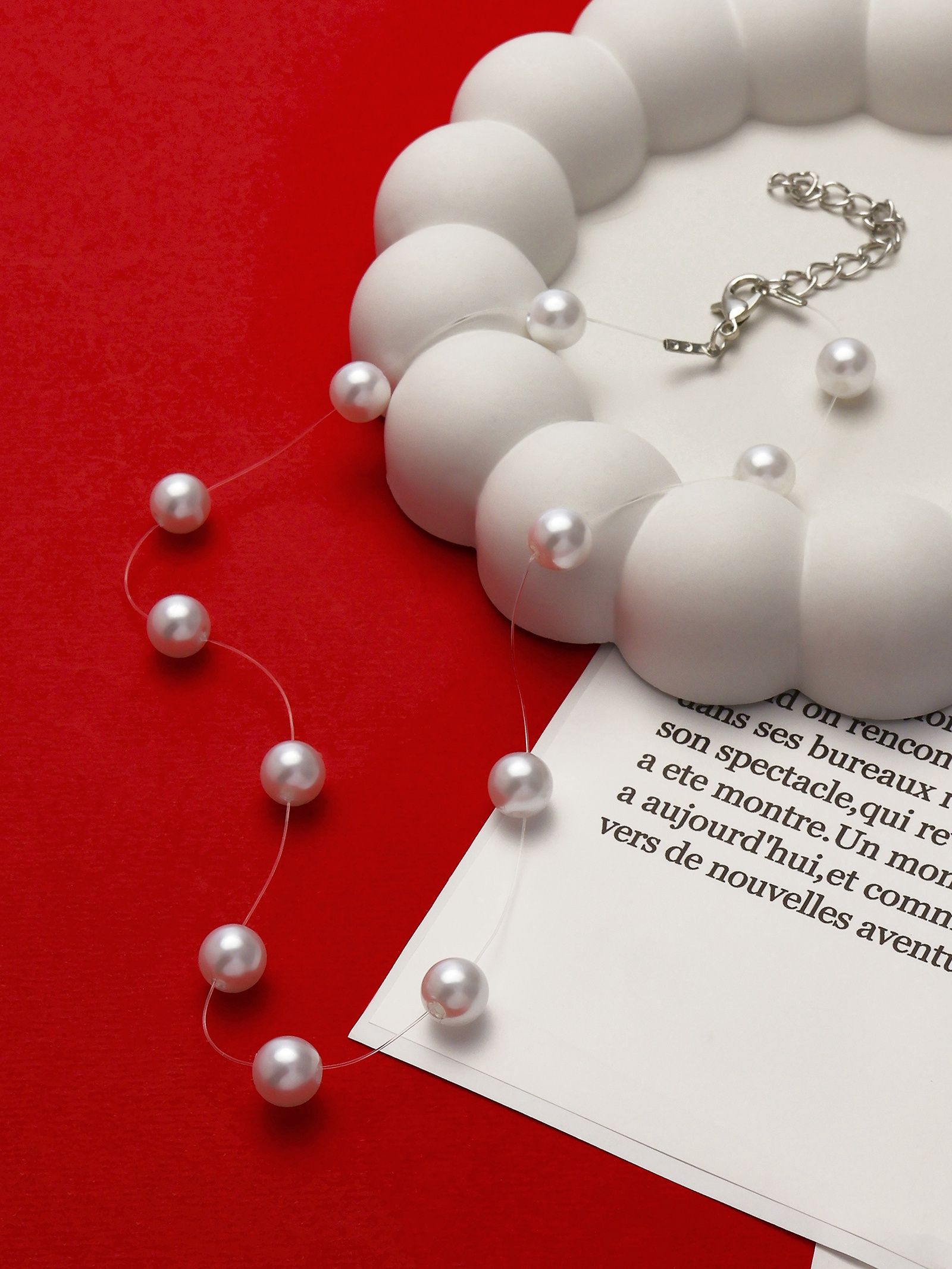 Бусы на леске "Жемчуг", d-0,8 цвет белый в серебре, 30 см