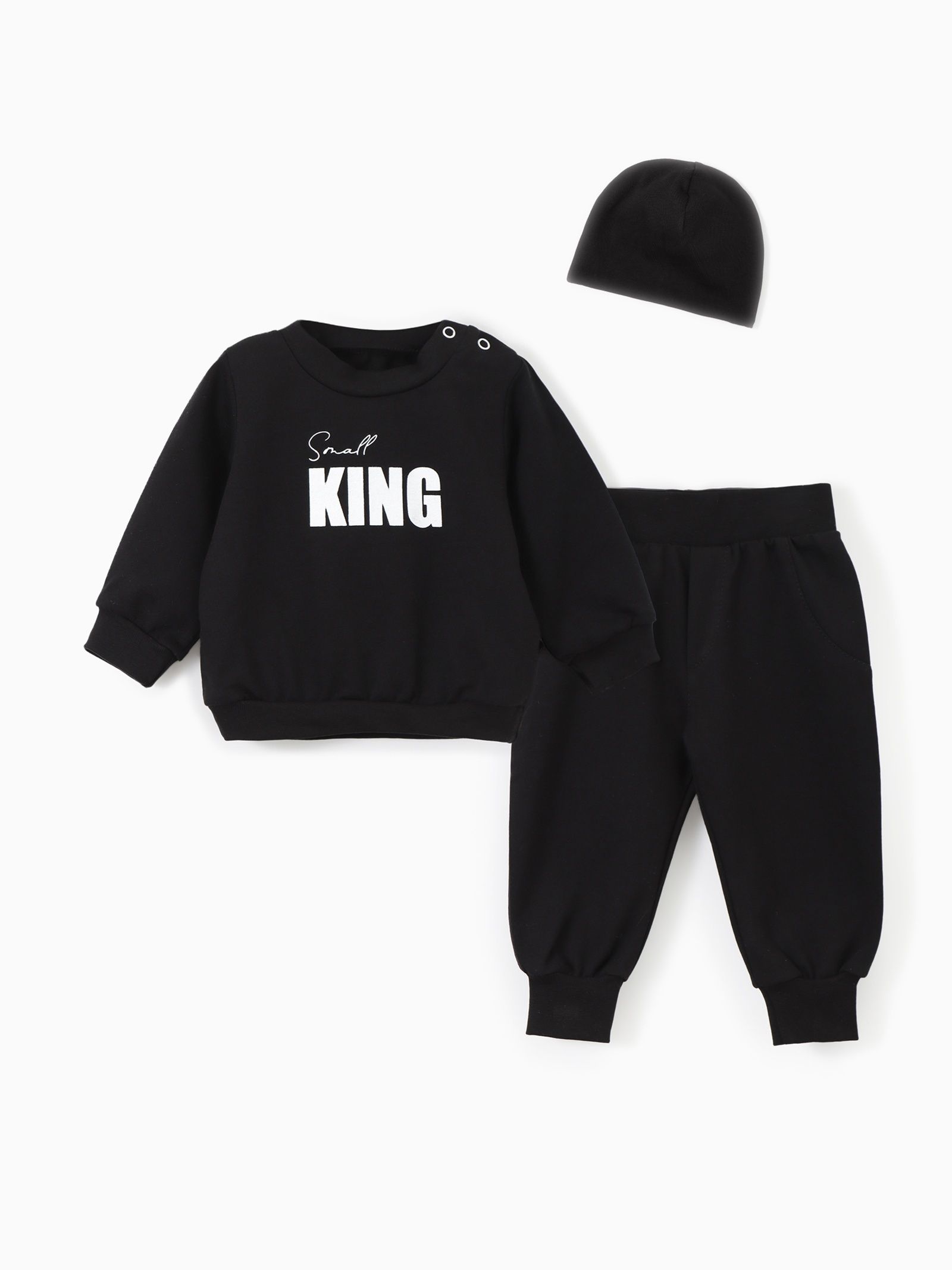 Комплект для мальчика, (джемпер, брюки, шапочка) Крошка Я Small King, рост 62-68, чёрный