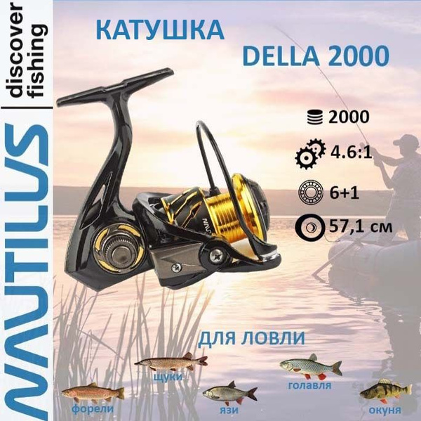 Катушка Nautilus Della_1_серебристый_золотой, Безынерционная, 2000 ...