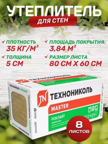 Каменная вата Технониколь, площадь 3,84м2, толщина 50мм, размер ...