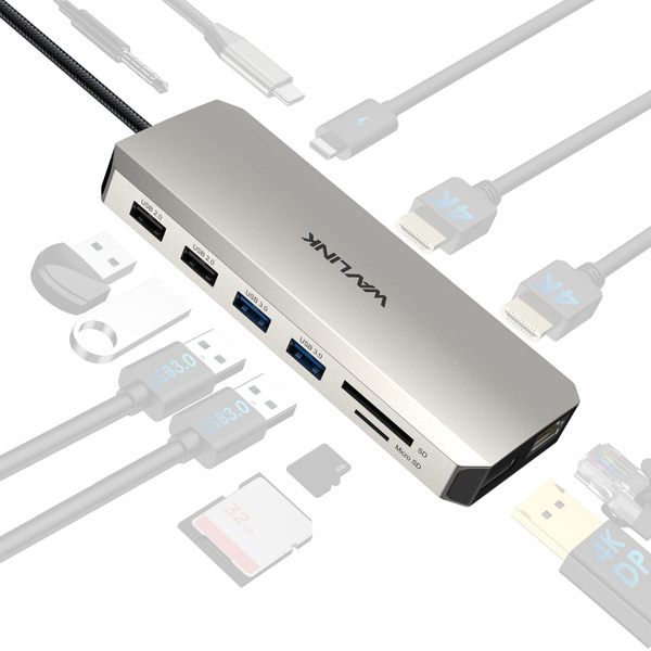 Док-станция USB-C с двойным 4K HD, гигабитным разъемом RJ45 ...