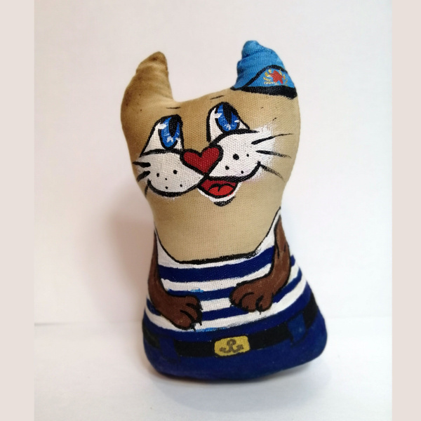 мягкая расписная коричная игрушка хэндмейд Кот матрос - купить с ...