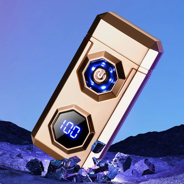 Высокомощная дуговая зажигалка "FutuFlare" с фонариком, золотая ...