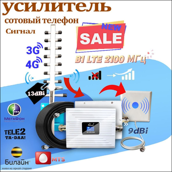 Комплект усилителя сигнала сотовой связи и Интернета с 2 антеннами ...