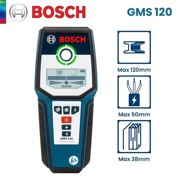 Детектор скрытой проводки Bosch GMS 120, детектор металла/кабеля ...