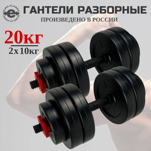 Гантели EURO-CLASSIC GR_единичная, 2 шт. по 10 кг, черный матовый ...