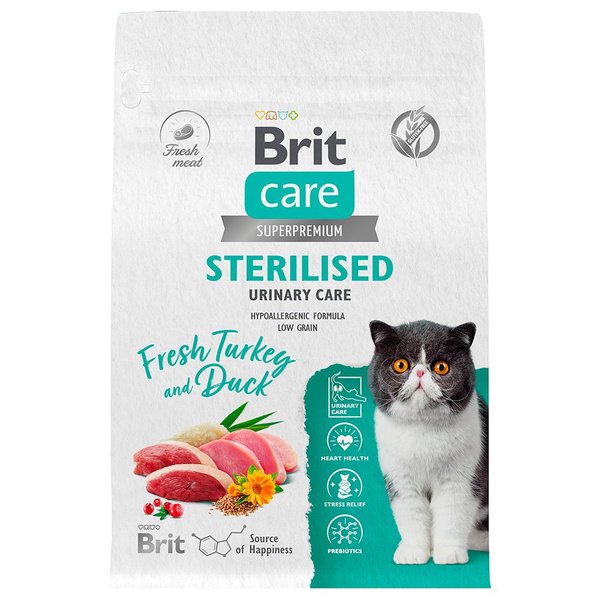Brit Care Sterilised Сухой корм для стерилизованных кошек, с индейкой и ...