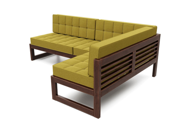 Садовый диван угловой СЕГА-У-С ПРАВЫЙ, горчичный-орех, деревянный, в ...