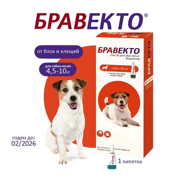 Бравекто (Bravecto) капли для собак весом 4,5 - 10 кг от клещей и блох ...