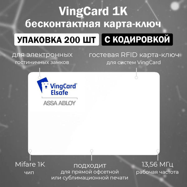 Бесконтактная карта-ключ VingCard 1K для электронных гостиничных замков ...