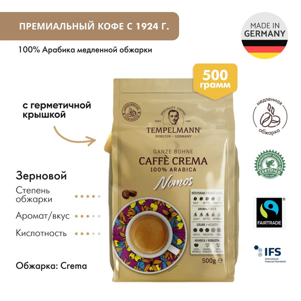 Кофе в зернах Tempelmann Nomos C Crema 500 г Beans - купить с доставкой ...