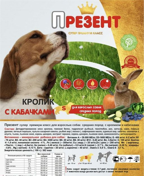 Полнорационный сбалансированный сухой корм ПРЕЗЕНТ для взрослых собак ...