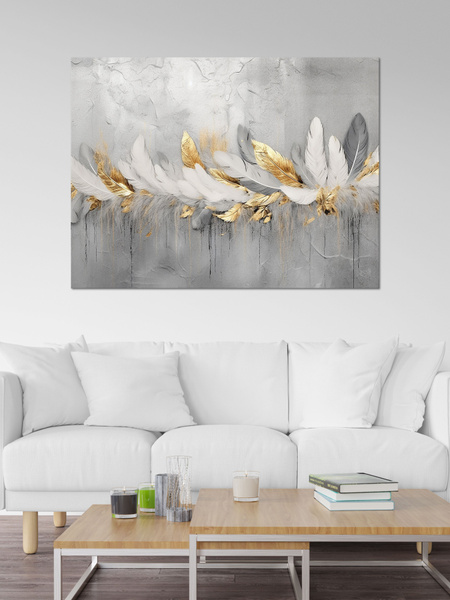 Картина 70х100 см "Арт абстракция перья 8 (картина на стену для ...