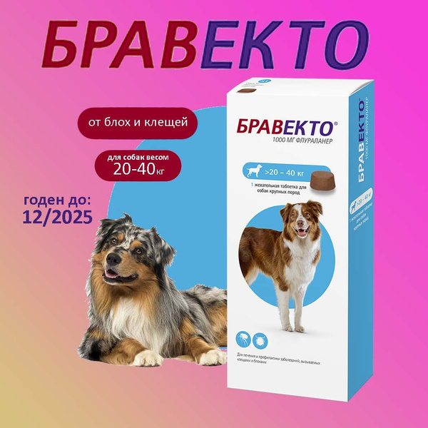 Бравекто (Bravecto) 2040 кг, таблетка 1000 мг (12.2025) купить с