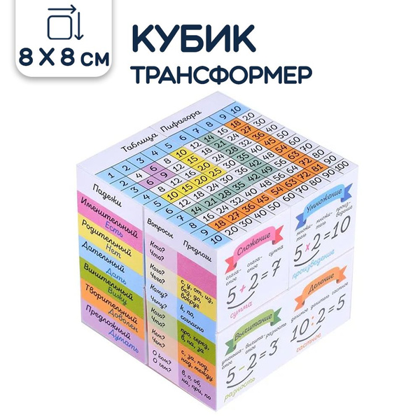 Кубик развивающий, Русский язык и математика, 8х8 см - купить с ...