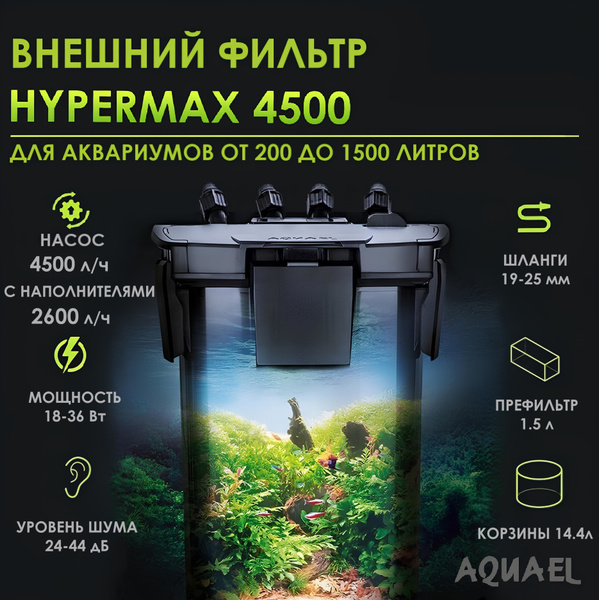 Фильтр внешний для аквариума 200-1500л AQUAEL HYPERMAX 4500 (4500л/ч ...