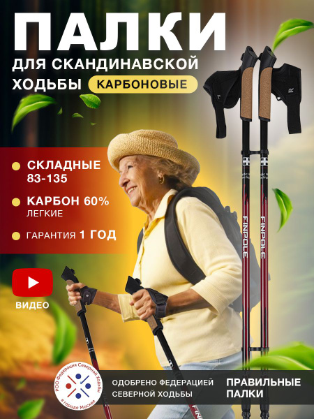 Палки для скандинавской ходьбы Finpole AL, 83-135см, карбоновые 60% ...