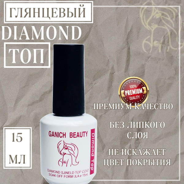 Глянцевый топ для ногтей без липкого слоя Ganich Beauty "Super shine ...