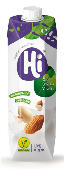 Растительный напиток Hi соевый с миндалем, 1,8 %, 1 л - купить с ...
