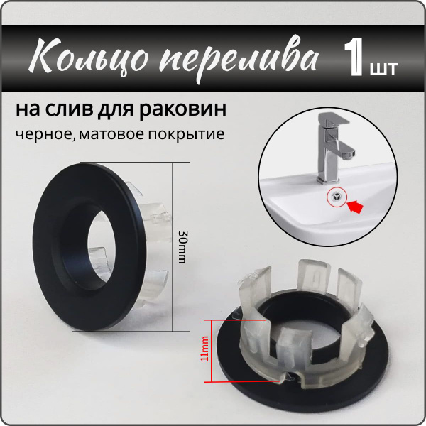Кольцо латунное для перелива отверстия раковины, черное - купить по ...