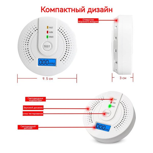 Детектор угарного газа Сигнализация об угарном газе,LCD,20 упаковок ...