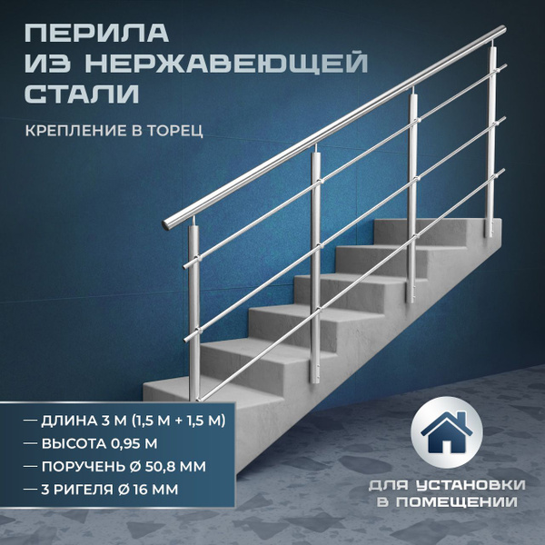 Комплект ограждений (перила) из нержавеющей стали AISI201, крепление в ...