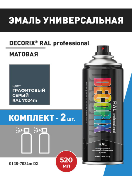 Краска серая RAL 7024 аэрозольная матовая DECORIX - эмаль РАЛ 7024 ...