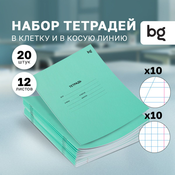 Тетради в клетку и косую линейку BG 12 листов 20 штук купить на OZON по ...