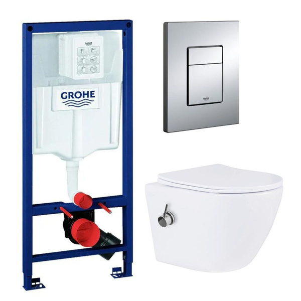 Комплект: Инсталляция Grohe 38772001 с безободковым подвесным унитазом ...
