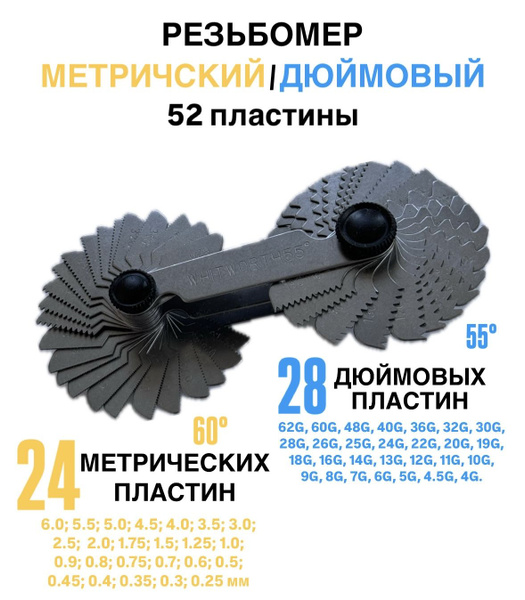 Резьбомер (метрический/дюймовый) 52 пластины - купить с доставкой по ...