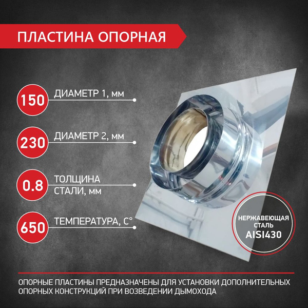 Пластина опорная для дымохода под сэндвич D150/230 нержавеющая сталь 0 ...