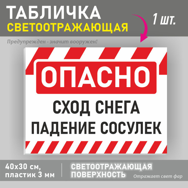 Табличка "Опасно. Падение сосулек" Пластик 30х40 см, 40 см, 300 см ...