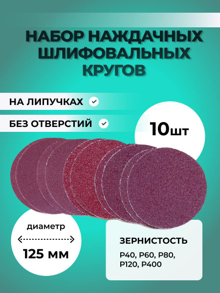 наждачные шлифовальные круги 125 мм. на липучке, без отверстий - купить ...